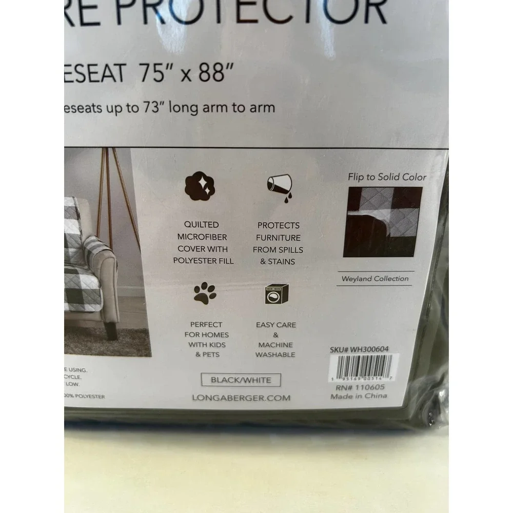 Longaberger Black & White Reversible Loveseat Furniture Protector 75
